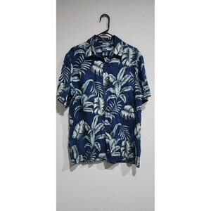 Campia Hawaii Short Sleeve Button Men L Blue Tropical Silk Shirt Resort Cruise